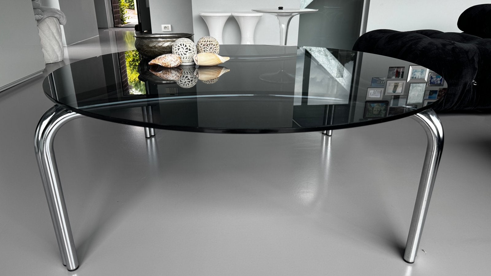 Belle table basse en verre, 100 à 150 cm, Verre, Rond, Comme neuf