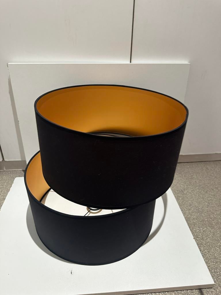 Set van 2 identieke zwart/gouden lampenkappen, Huis en Inrichting, Ophalen, Zo goed als nieuw, Stof