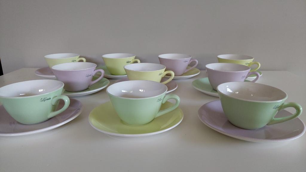 Prachtig oervintage pastel California kopjes en schoteltjes, Ophalen of Verzenden