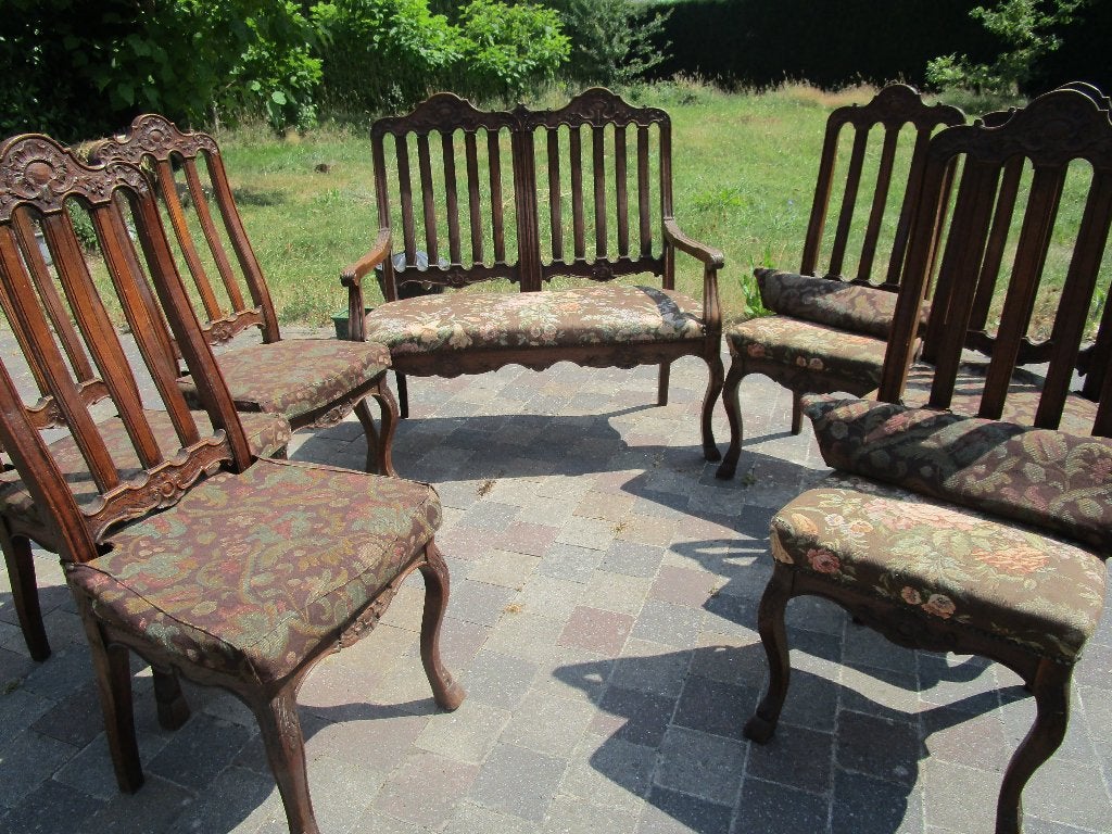 6 stoelen+bankje Louis XV Luikse stijl, Ophalen