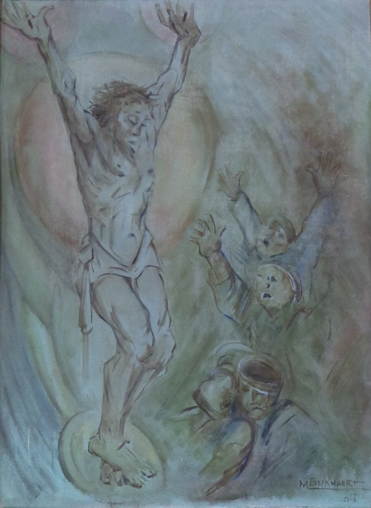 M. BEIRNAERT / EVOCATIE CHRISTUS / OLIEVERF / 116x85cm KADER, Ophalen, Figuren, Gesigneerd, Hout
