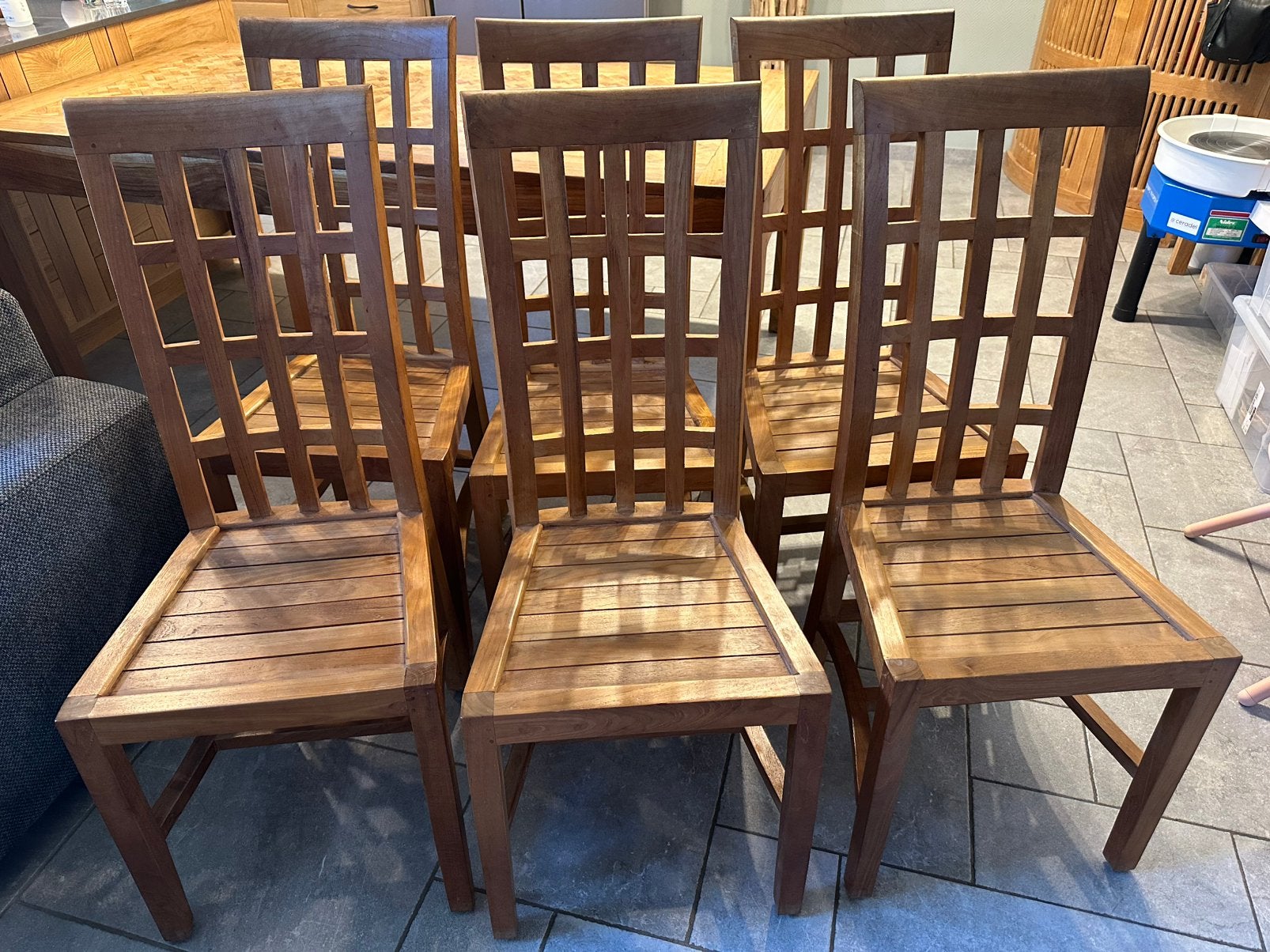 Set van 6 massief teakhouten stoelen, Ophalen, Bruin, Zo goed als nieuw, Vijf, Zes of meer stoelen