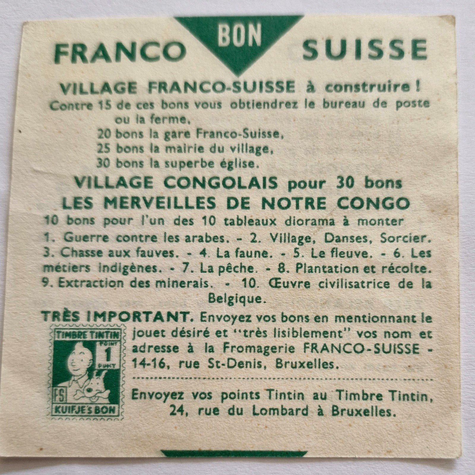 Timbre Tintin (Kuifje) + Rare Bulletin Publicitaire Fromager, Enlèvement ou Envoi