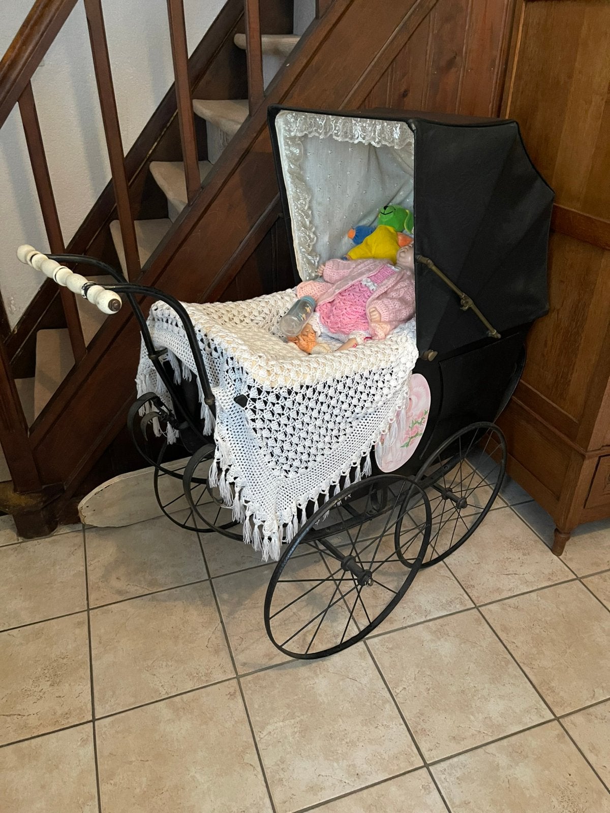 Antieke kinderkoets, Ophalen, Gebruikt