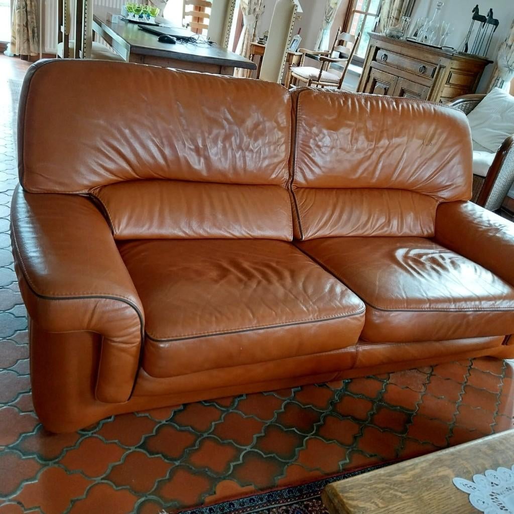 3-zits leren bank, Huis en Inrichting, Zetels | Zetels, Ophalen, Gebruikt, 150 tot 200 cm, Salon