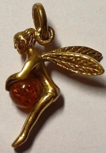 Vergulde en natuurlijke amberkleurige retro feeënhanger, Overige voorstellingen, Verzenden, Zo goed als nieuw, Goud