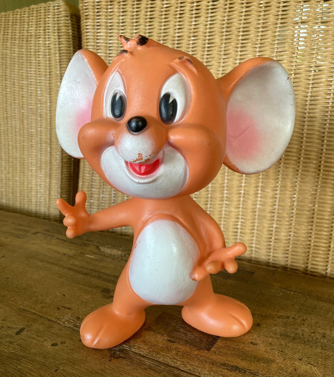 Vintage Jerry (Tom&Jerry)Ledraplastic jaren 60 ,70, Antiquités & Art, Antiquités | Jouets, Enlèvement ou Envoi