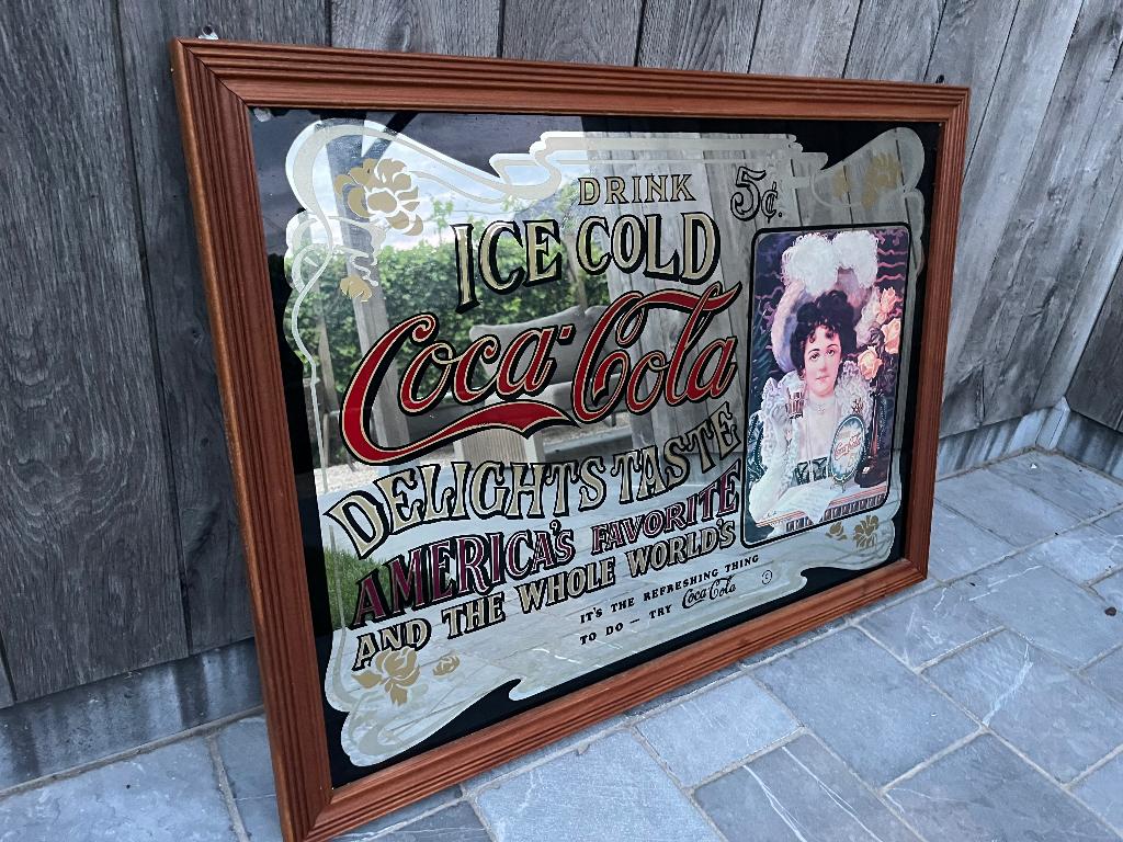 Coca Cola spiegel / kader, Verzamelen, Ophalen, Zo goed als nieuw, Reclamebord