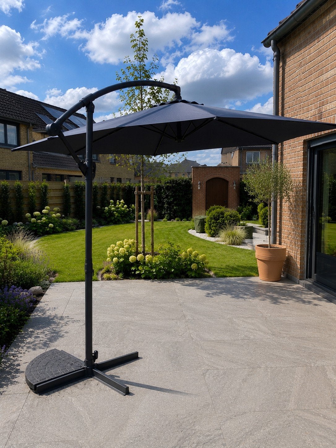 Parasol Zweefparasol 3m met Voet – Zo Goed Als Nieuw, Comme neuf, Enlèvement, 2 à 3 mètres, Parasol sur pied