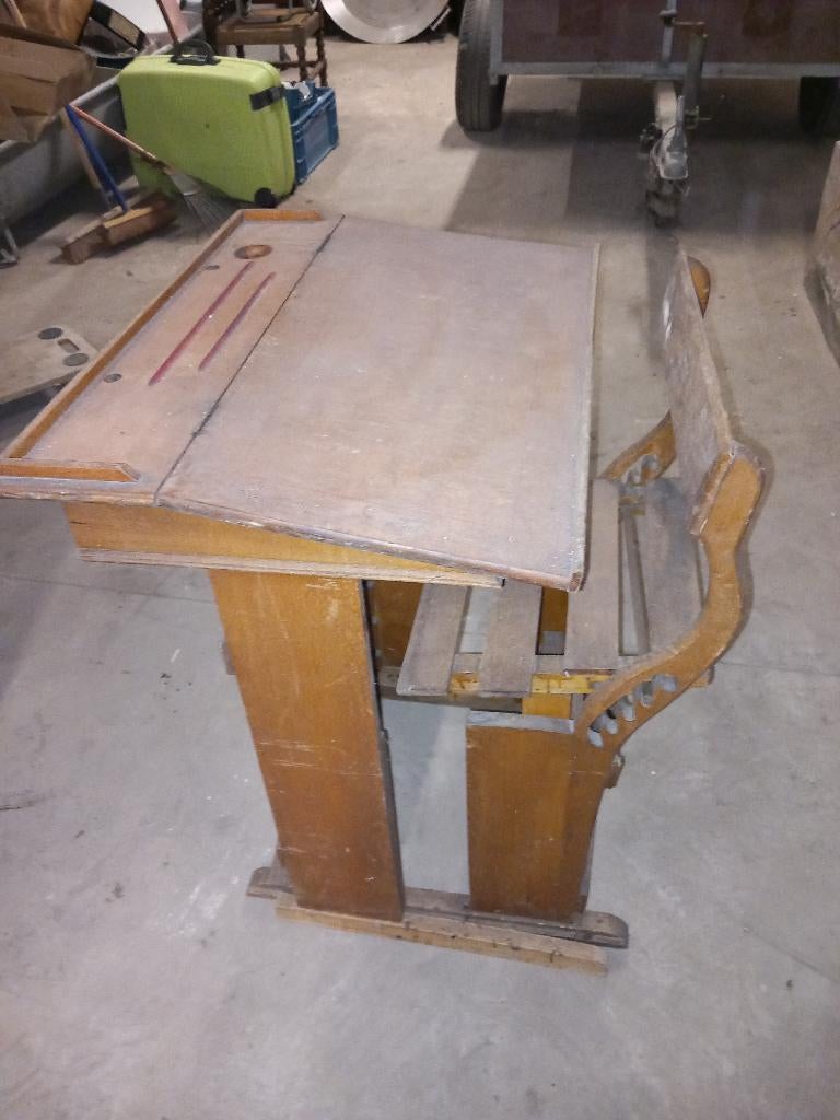 Schoolbankje, Huis en Inrichting, Ophalen, Gebruikt, Hout, Kinderbureau