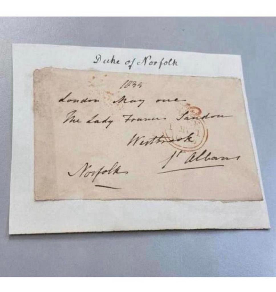 Hertog van Norfolk Gesigneerde brief uit 1835 antiek london, Postzegels en Munten, Ophalen of Verzenden, Brief