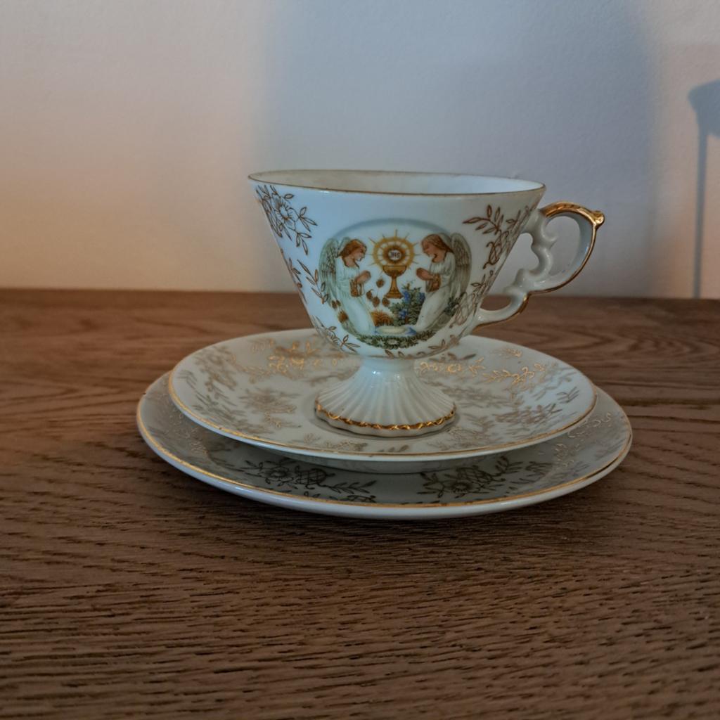 Vintage kopje met onderbord en dessertbord., Ophalen of Verzenden