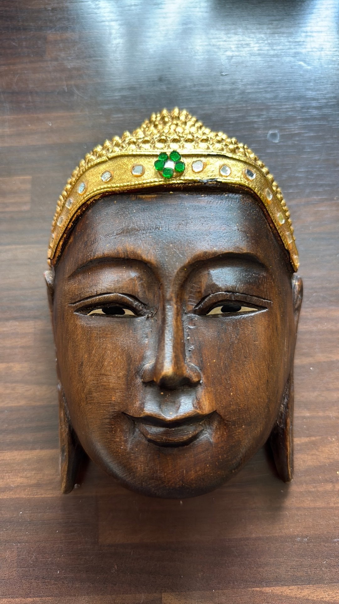 Mooi boeddha hoofd voor aan muur te hangen, Ophalen, 20 cm, Zo goed als nieuw, Hout