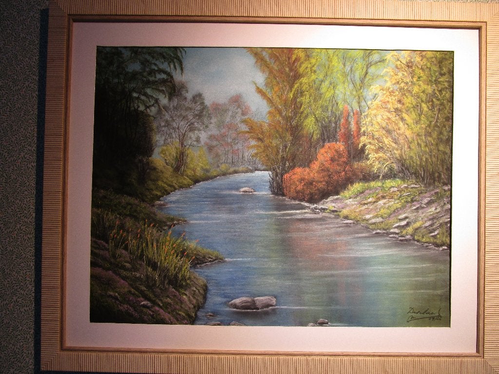 peinture paysage., Paysage, Enlèvement, Peint à la main, Pastel