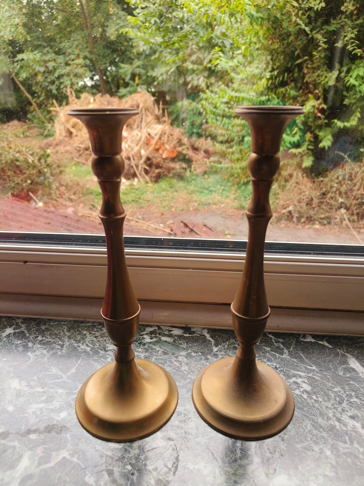 Set van 2 vintage messing kandelaars 25cm, Ophalen, Koper of Brons