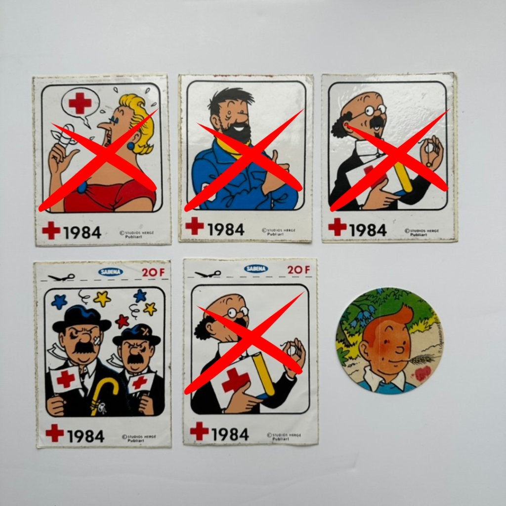 Tintin, Gaston Lagaffe, Schtroumpfs.. : divers autocollants, Envoi, Autres personnages, Comme neuf, Image, Affiche ou Autocollant