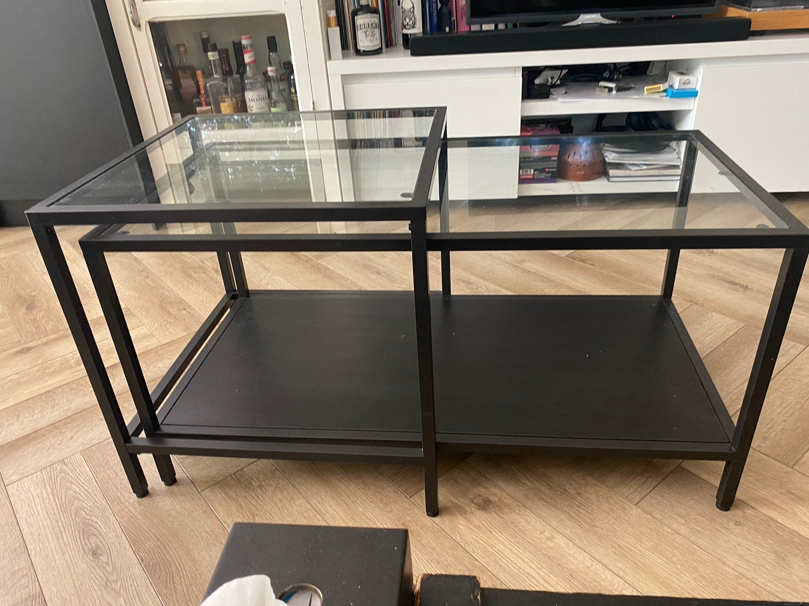 Metalen 2 delige salontafel zwart, Ophalen, Zo goed als nieuw