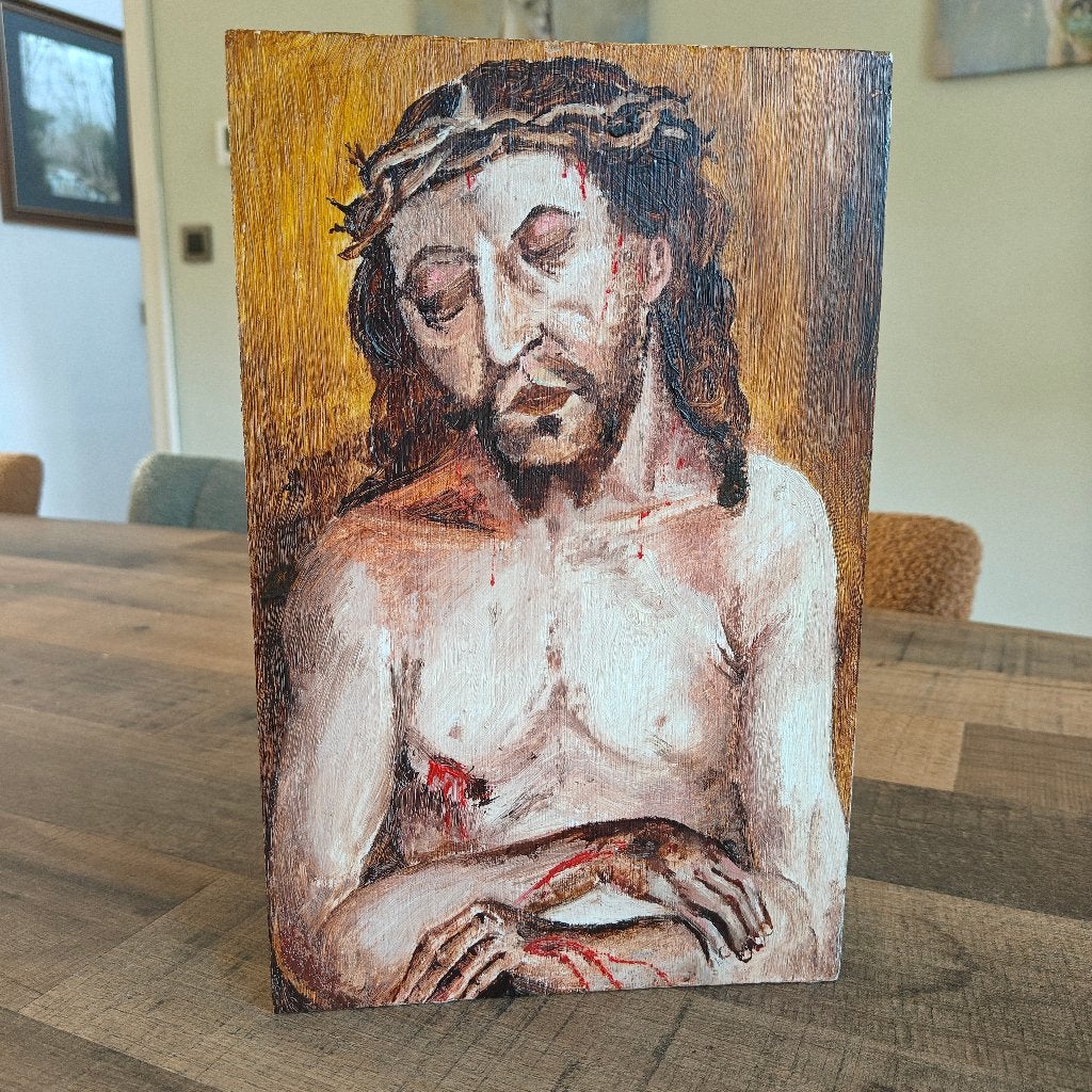 Handgeschilderde olie op houten paneel, Antiquités & Art, Art | Peinture | Classique, Peint à la main, Portrait ou Personnes, Enlèvement ou Envoi