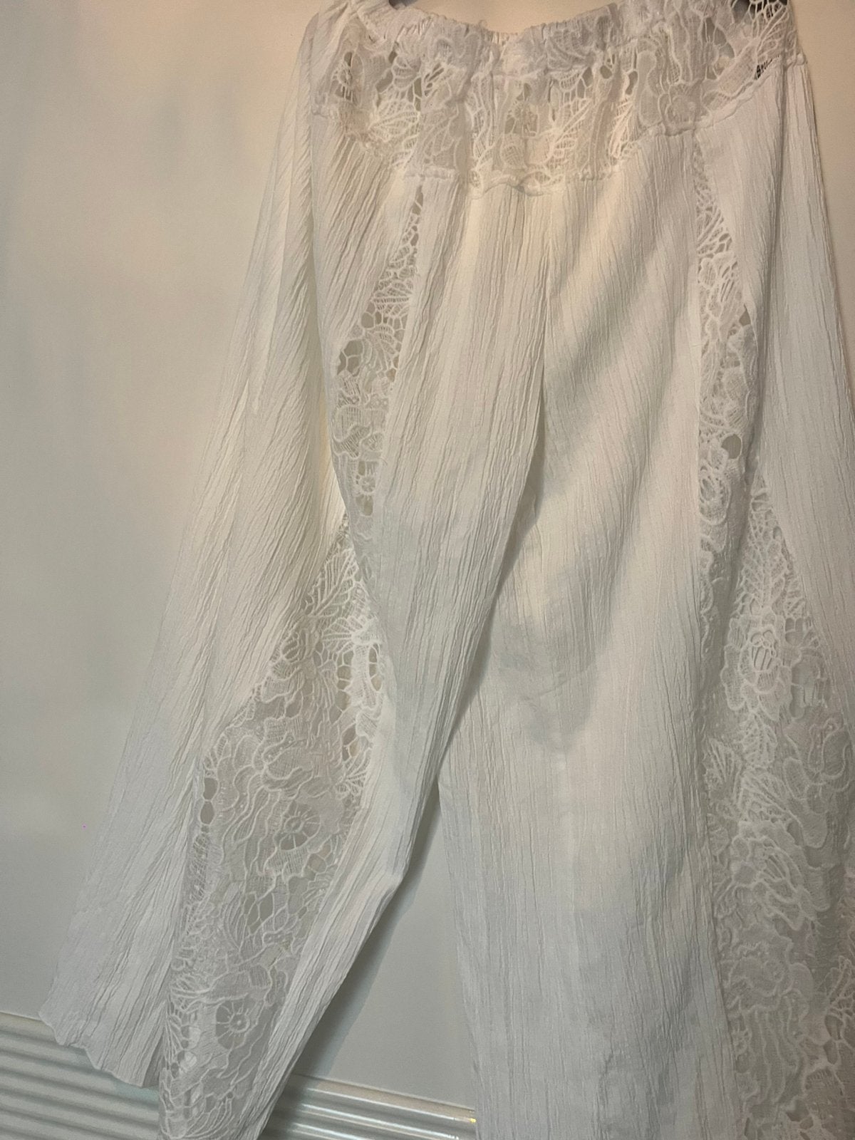 Pantalon Fluide Chic  Large Taille Elastique   en Tissu, Enlèvement ou Envoi, Comme neuf, Blanc