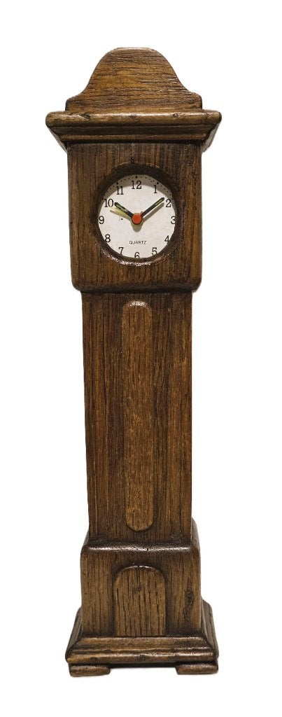 Kleine staande klok in eikenhout, 38 cm hoogte., Antiek en Kunst, Ophalen of Verzenden