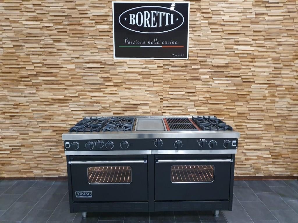 Luxe Viking Fornuis 150cm zwart  GASOVENS tepan yaki grill, Gaz, Classe énergétique A ou plus économe, Comme neuf, Enlèvement