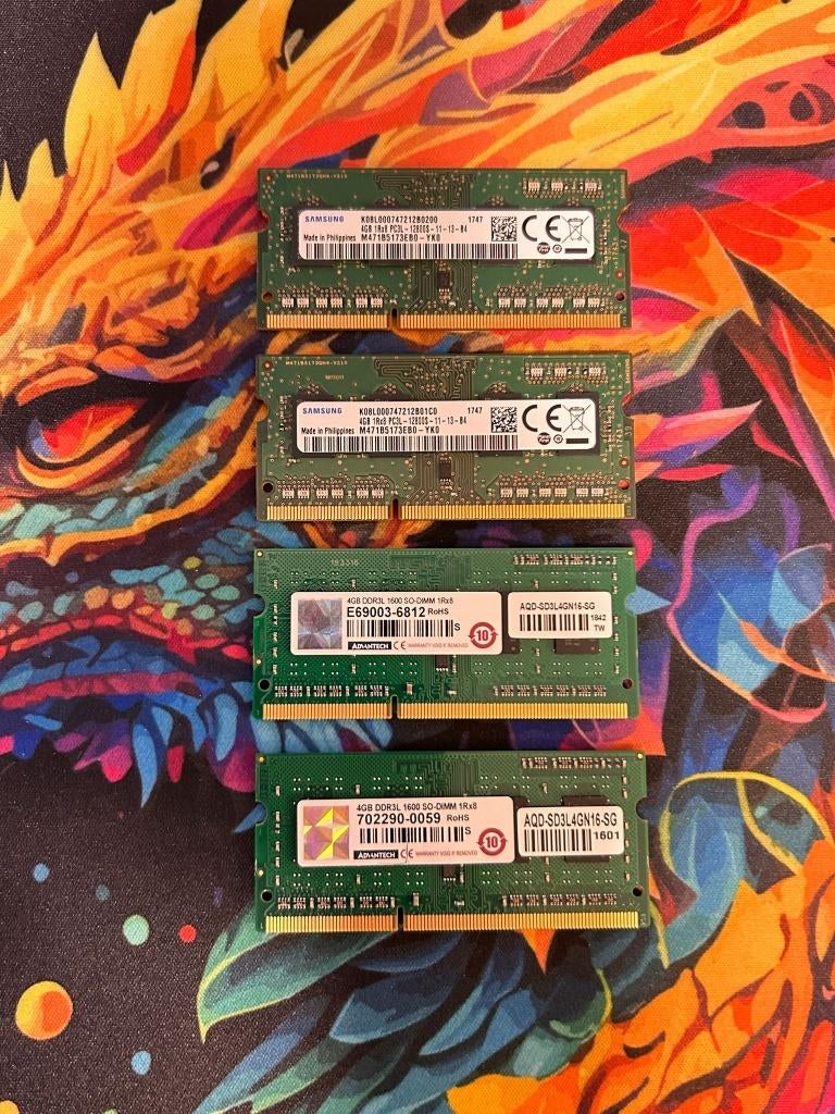 RAM Geheugen 16GB DDR3 SO-DIMM (4x4GB) 1600Mhz, Ophalen, DDR3, 1600Mhz, Laptop