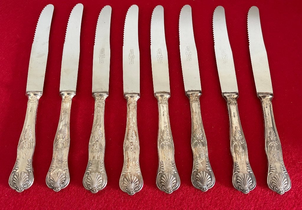 8 anciens couteaux en Argent Plaqué. Début 20ème Siècle, Antiquités & Art, Enlèvement ou Envoi, Argent