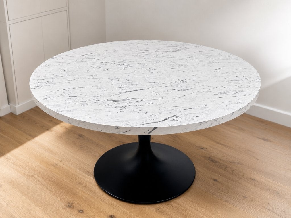 Table ronde effet marbre gris, Maison & Meubles, 150 à 200 cm, Cinq personnes ou plus, Design moderne et élégant effet marbre gris