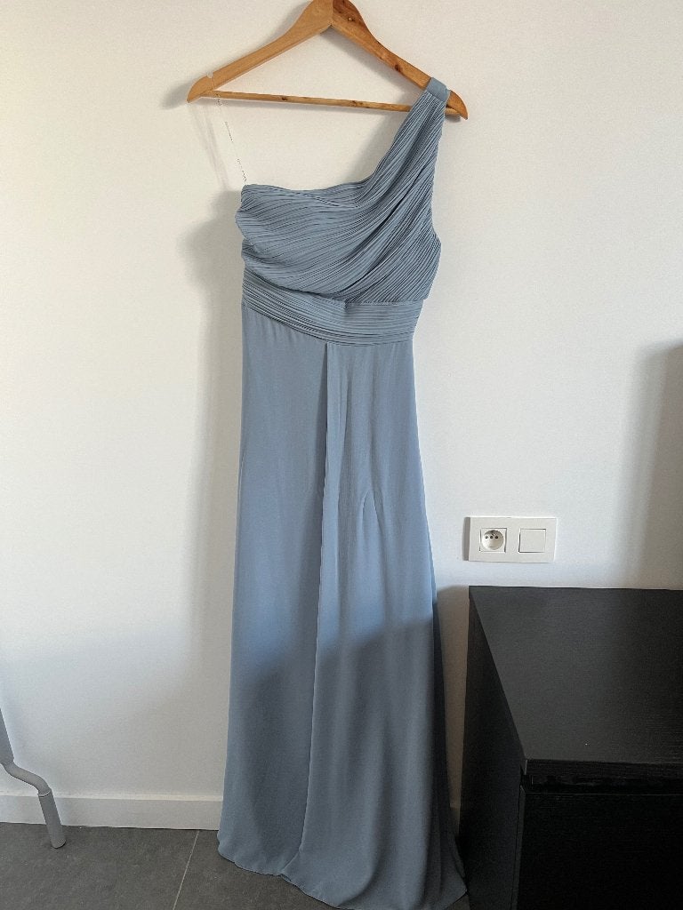 Jeansblauw lange jurk maat L, Blauw, Maat 42/44 (L), Nieuw, Onder de knie