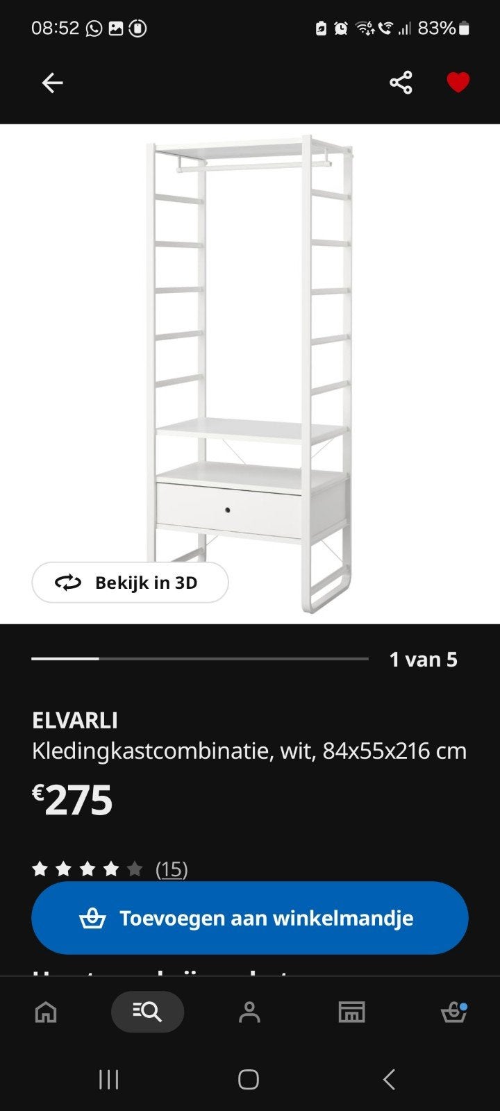 kleerkast elvarli ikea, reeds gedemonteerd, Maison & Meubles, Armoires | Penderies & Garde-robes, Enlèvement