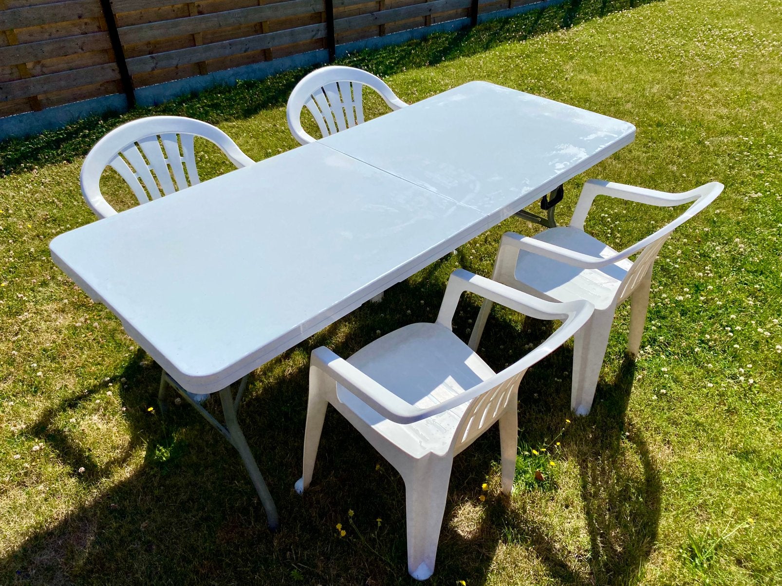 Tuinset (inklapbare tafel+4stoelen), Ophalen, 4 zitplaatsen, Kunststof, Gebruikt