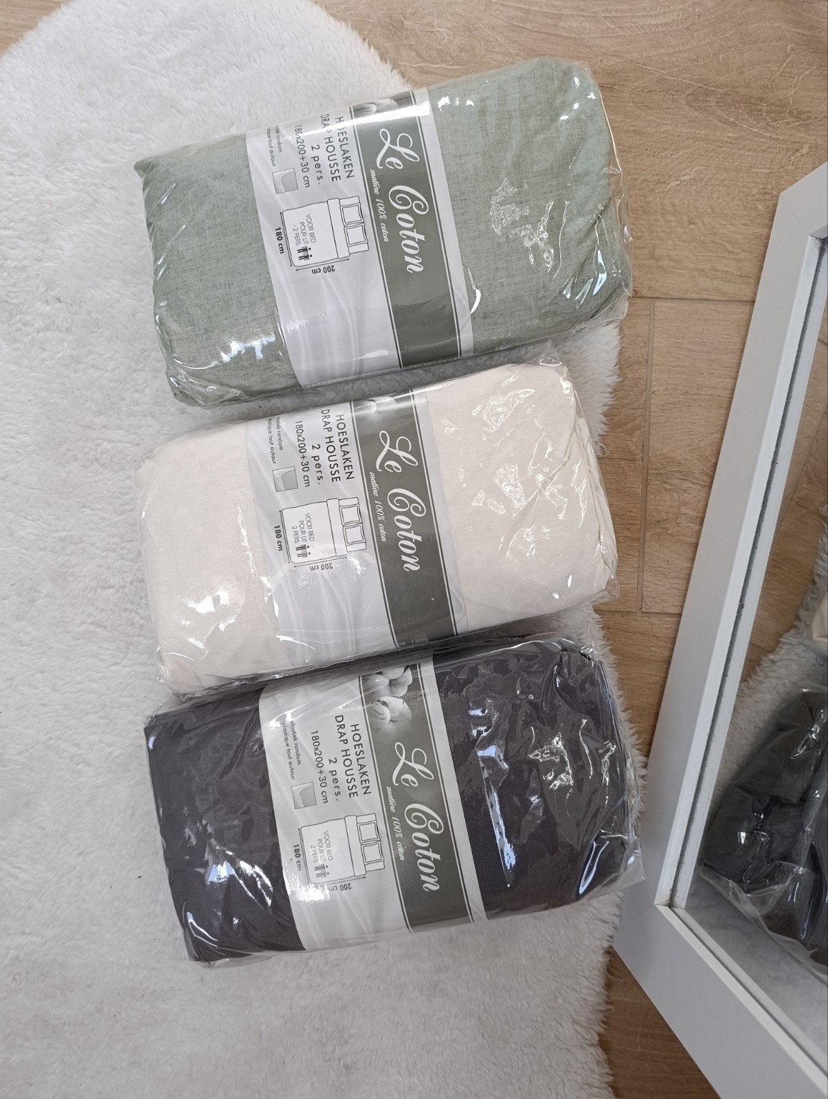 DRAPS-HOUSSES 100 % PUR COTON-Lot de 3 pièces -180*200, Enlèvement ou Envoi