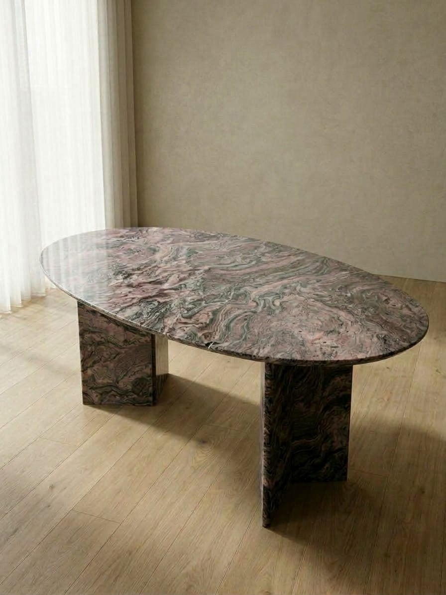 eettafel met robuust blad van massief natuursteen, Enlèvement, Comme neuf, Ovale