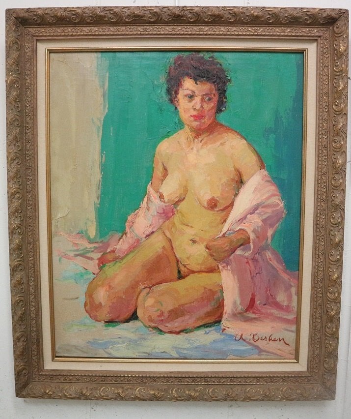 Albert TERKEN, de naaktpose, Ophalen, Doek, Portret of Personen, Gesigneerd