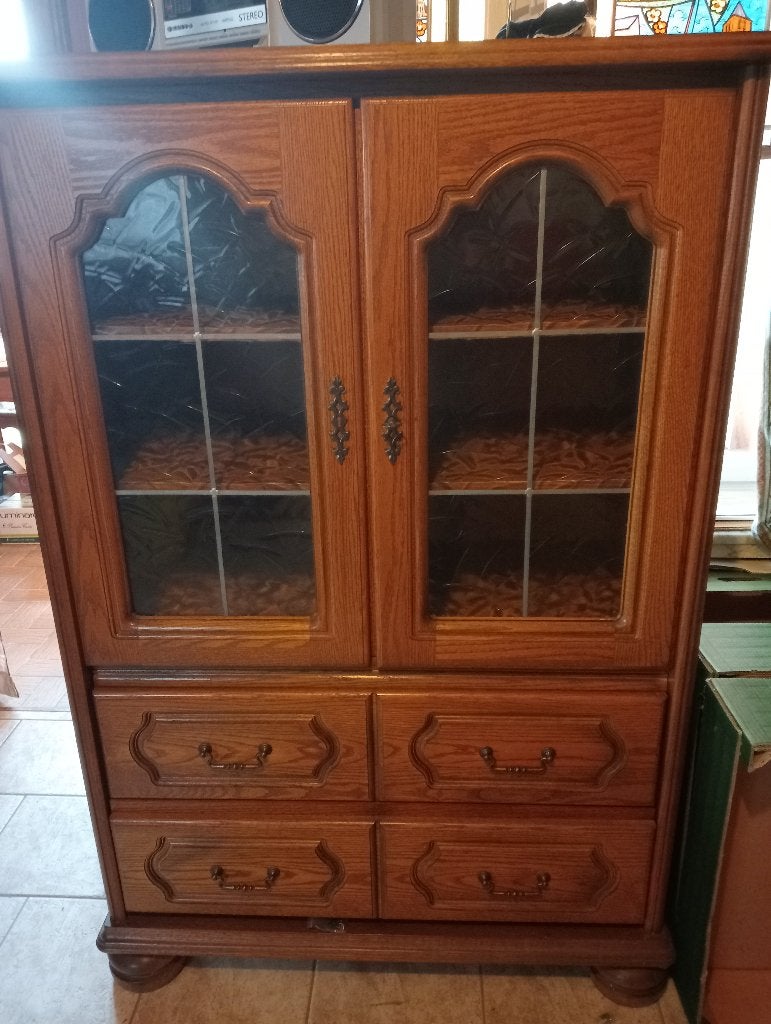 Rustieke eiken vitrinekast, Huis en Inrichting, Kasten | Vitrinekasten, Ophalen, 100 tot 150 cm, Eikenhout, Met lade(s)