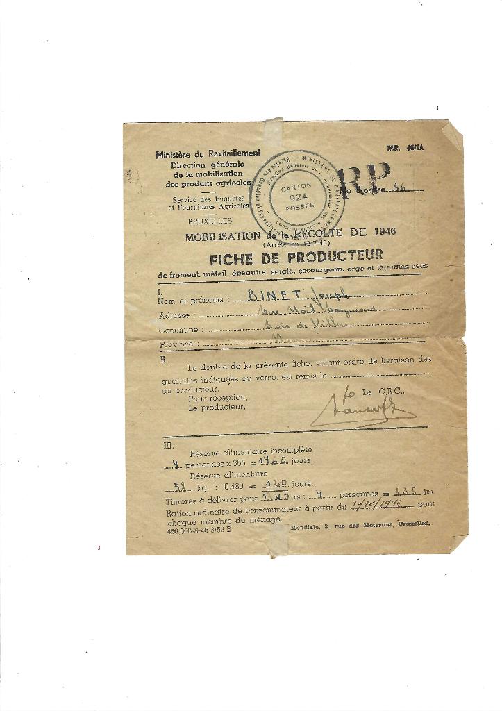 Guerre 40-45  ravitaillement, Envoi, Utilisé