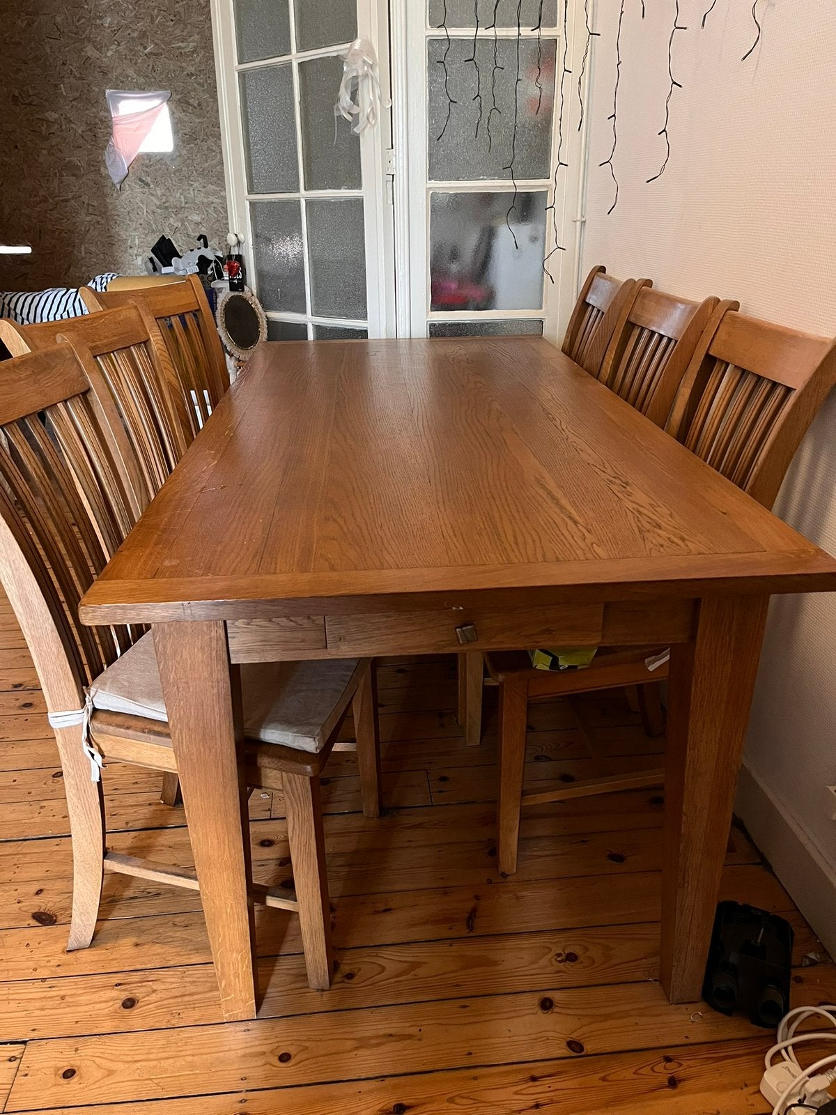 Table à manger en chêne massif +6 chaises en chêne assorties, Maison & Meubles, Enlèvement, Utilisé, Eiken, 6 à 8 chaises