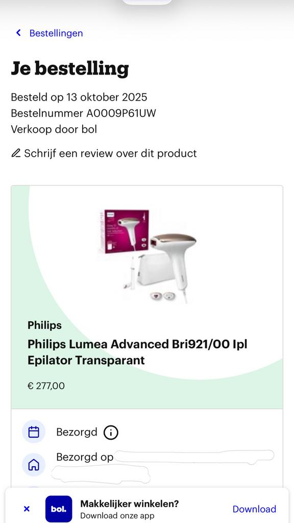 Phillips Lumea Bri921 Epilator Transparant, Ophalen, Zo goed als nieuw
