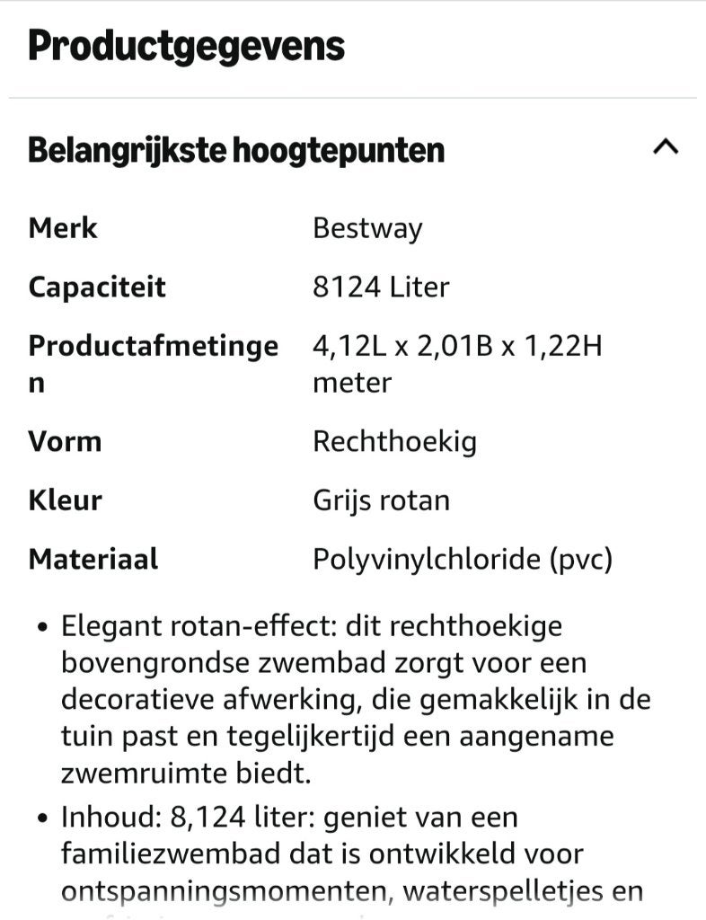 Complete Bestway zwembadset 4,12 x 2,01 x 1,22 m, Ophalen, Gebruikt, Overige typen