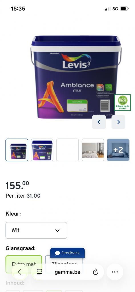 Levis Ambiance muurverf wit 001 extra mat, Ophalen, 5 tot 10 liter, Wit, Nieuw