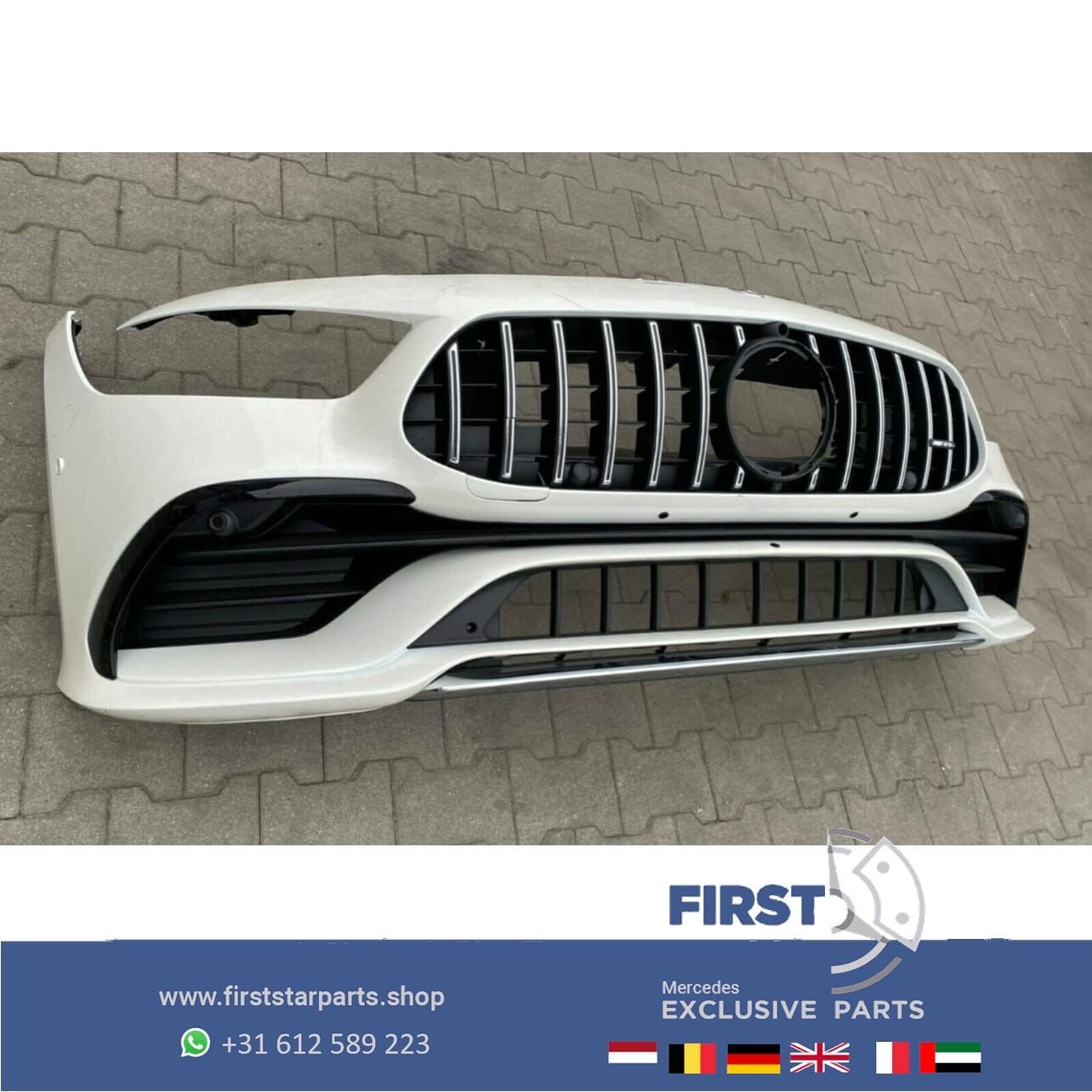 X290 W290 GT 43 53 4 DOORS COUPÉ AMG VOORBUMPER WIT COMPLEET, Gebruikt, -, Voor, Ophalen of Verzenden