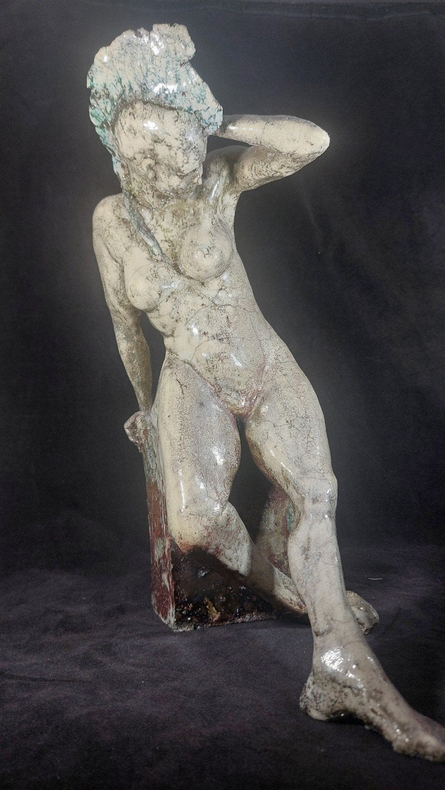 Uniek Handgemaakt gesigneerd Keramisch Sculptuur (33 cm), Antiek en Kunst, Kunst | Beelden en Houtsnijwerken, Beeld, Blauw, Handgemaakt