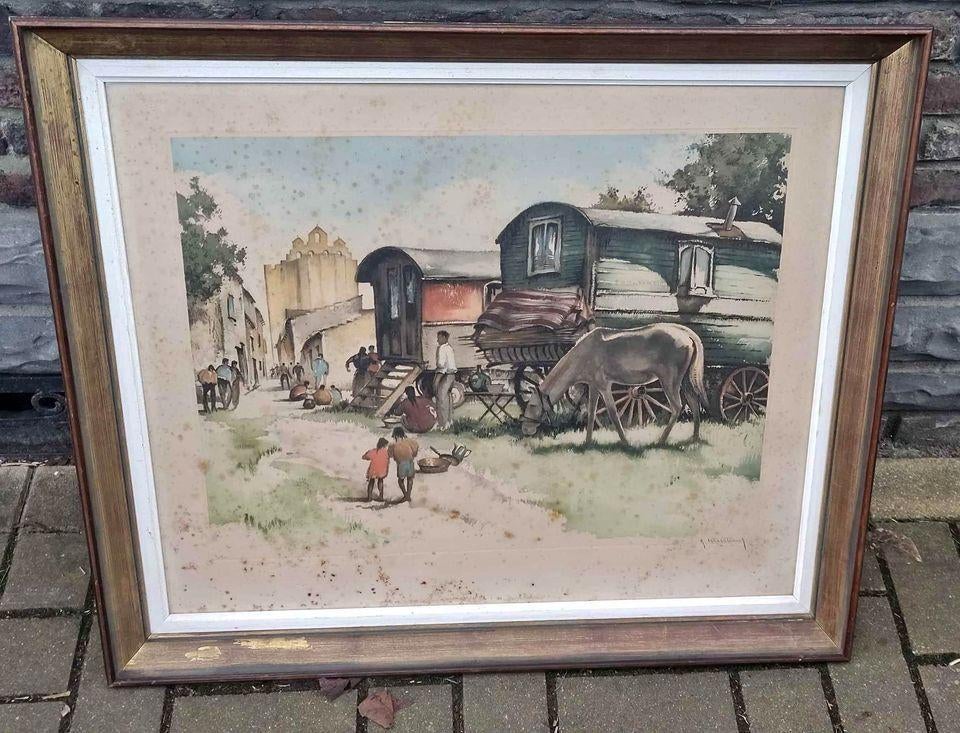 Gravure les gitan signe Roger hebbelinck, Ophalen, Gravure