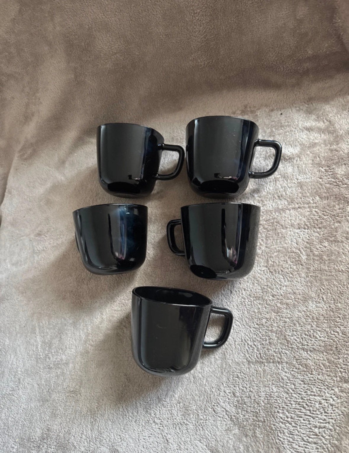 Set van 5 zwarte glazen koffiekopjes, Ophalen, Zo goed als nieuw, Glas, Vintage