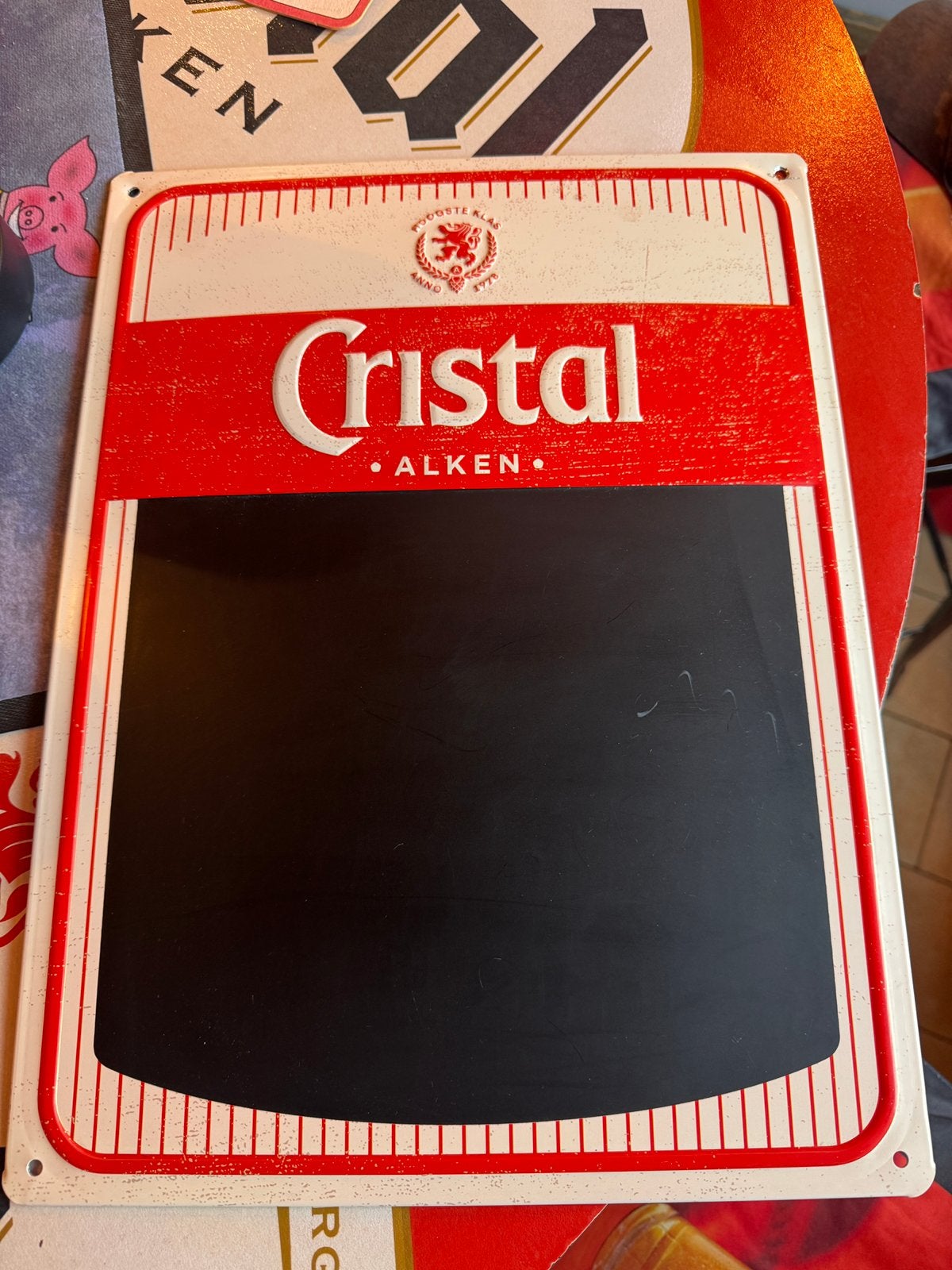 Metalen krijtbord Cristal Alken, Ophalen, Zo goed als nieuw, Reclamebord, Plaat of Schild
