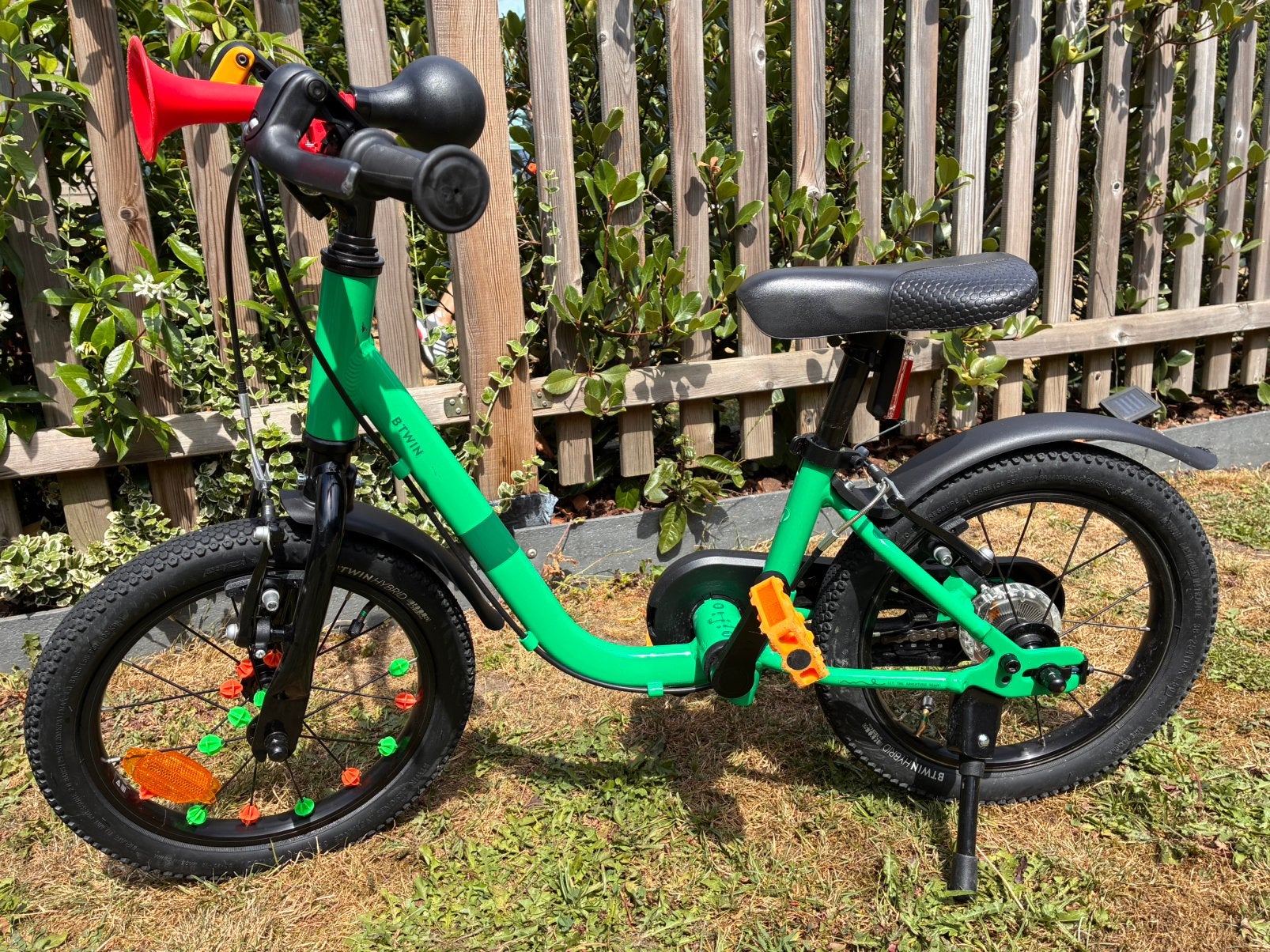 14 inch fiets unisex, groen, lage instap, Fietsen en Brommers, Fietsen | Kinderfietsjes, Ophalen, Gebruikt, Velgrem, Minder dan 16 inch
