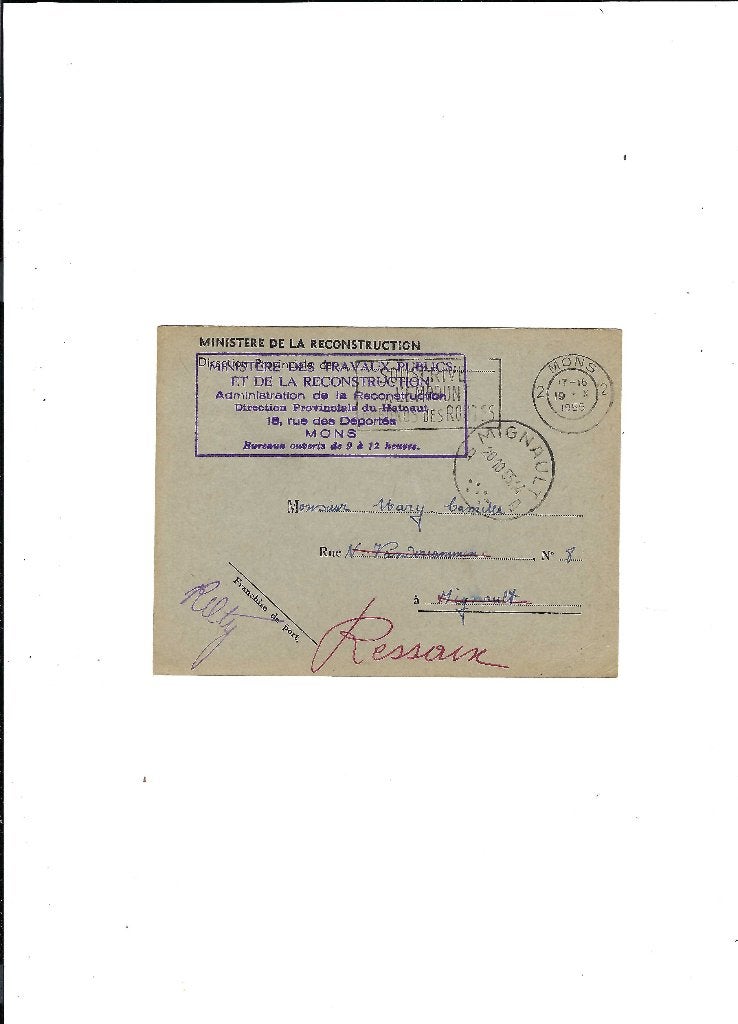 Guerre 40-45  Ministère de la reconstruction, Collections, Enlèvement ou Envoi