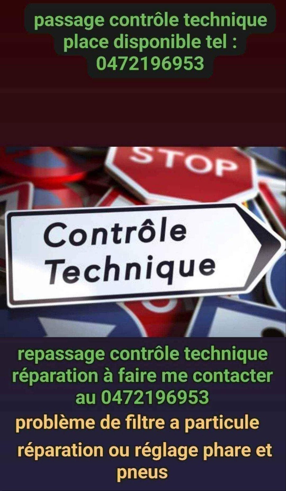 Passage contrôle technique place disponible tel 0472196953
