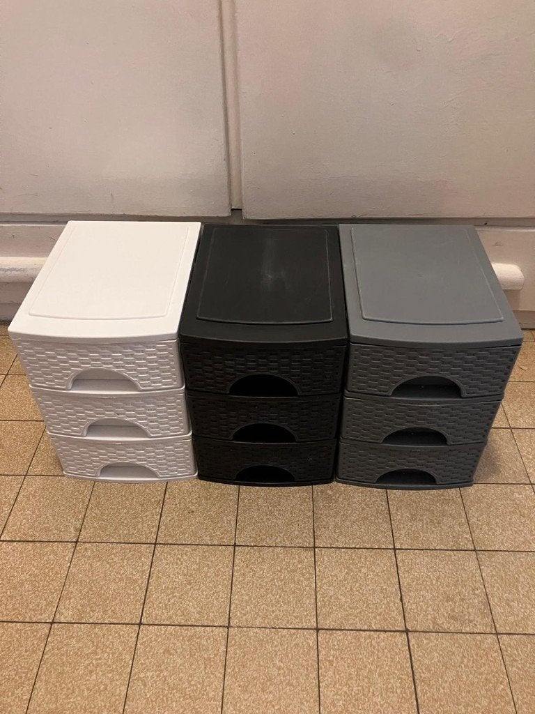 Set van 3 mini‑ladekastjes (wit, grijs, zwart), Antiek en Kunst, Ophalen