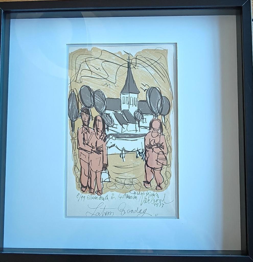 Latem Zondag, 1977, Maurits Verbist, steendruk, Antiek en Kunst, Ophalen